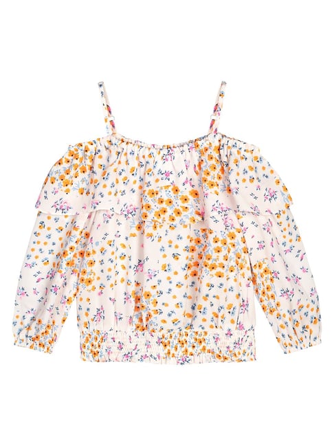 Budding Bees Kids Off White Printed Top