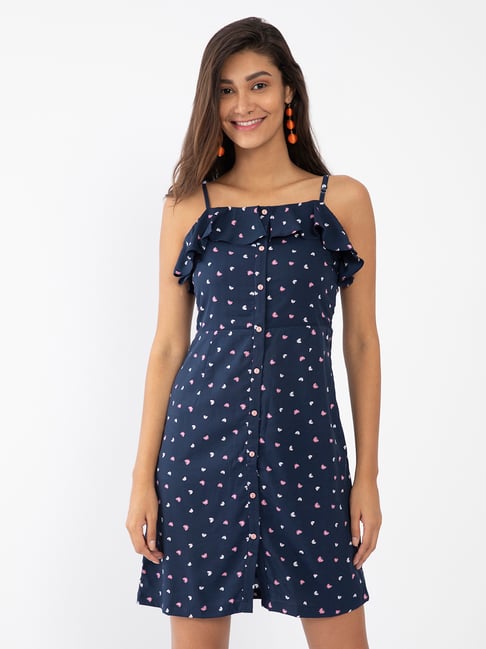 Zink London Navy Printed Dress Price in India