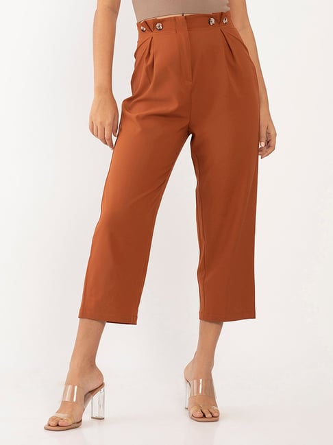 Casual Solid Straight Leg Rust Brown Plus Size Pants (Women's) - Walmart.com