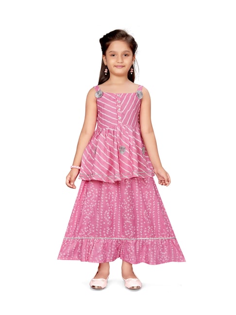 Aarika Kids Pink Striped Lehenga with Choli