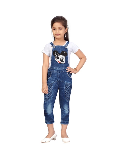 Aarika Kids White & Blue Embellished Top with Dungaree