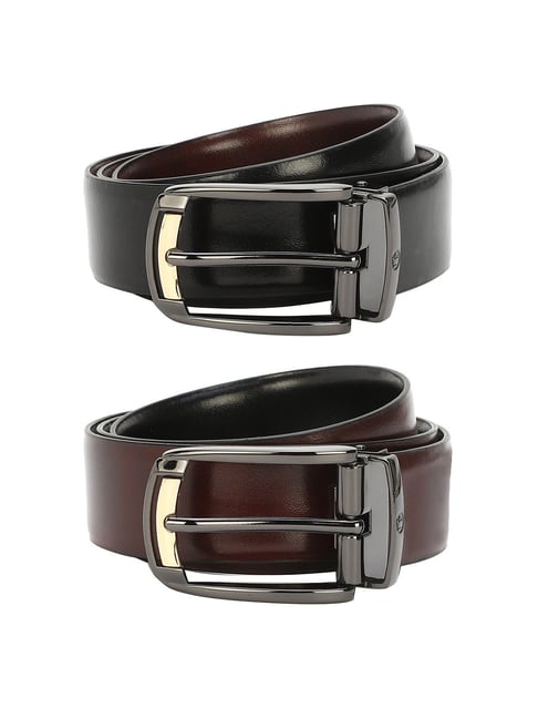 Men Black & Brown Solid Reversible Formal Italian Leather with Dual Tone Buckle Belt