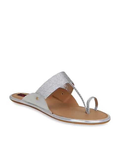 Get Glamr Women's Silver Toe Ring Sandals