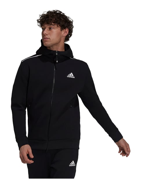 adidas Black Full Sleeves Cotton Hooded Jacket - Main Image