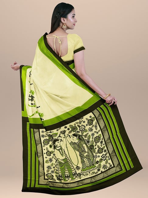 Cream Color Pure Cotton Printed Handloom Saree – BharatSthali