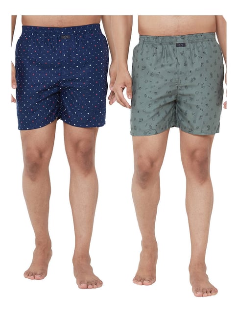 Sweet Dreams Navy & Olive Printed Boxers - Pack Of 2