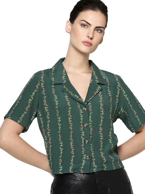 Only Dark Green Printed Shirt Price in India