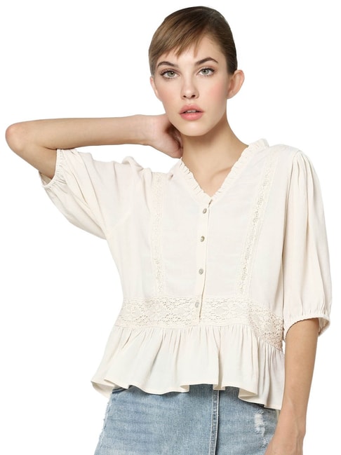 Only Off White Self Design Top Price in India