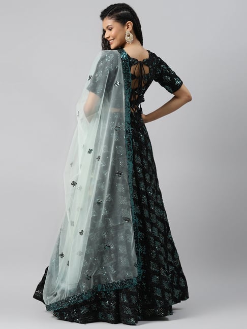 Embroidered Chinon Chiffon Lehenga in Shaded Black and Grey : LCZ133