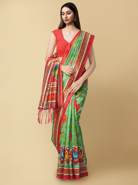 Unnati Silks Women's Fancy Printed Art Silk Saree with Blouse Price in India