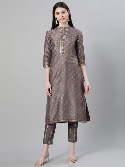 Ziyaa Grey Printed Kurta Pant Set