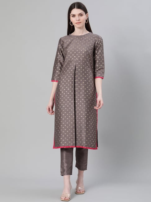 Ziyaa Grey Printed Straight Kurta