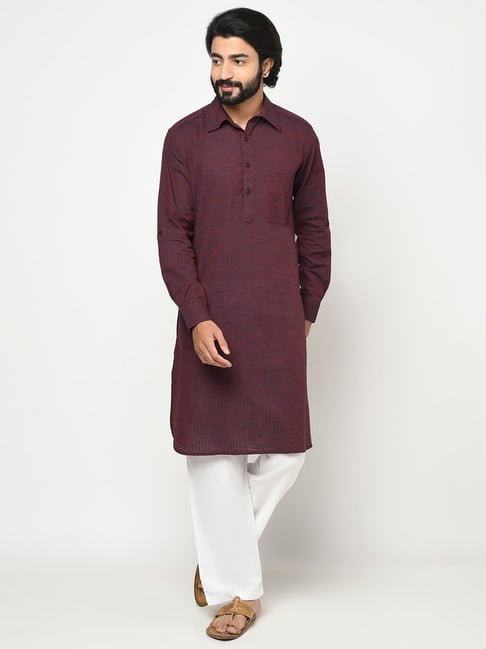 Buy Fabindia Maroon Cotton Comfort Fit Self Pattern Pathani Kurta