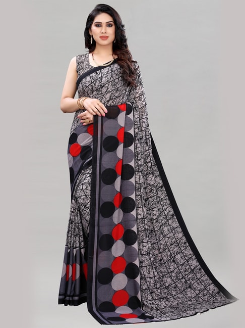Satrani Grey Georgette Printed Saree with Unstitched Blouse Piece Price in India