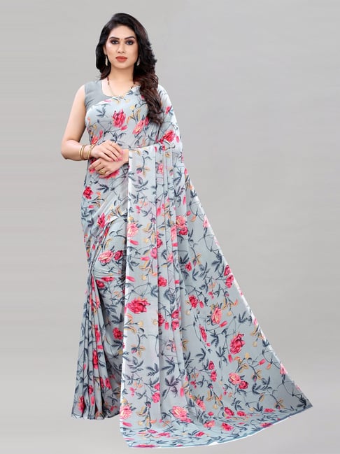 Red Bandhani Printed Georgette Saree