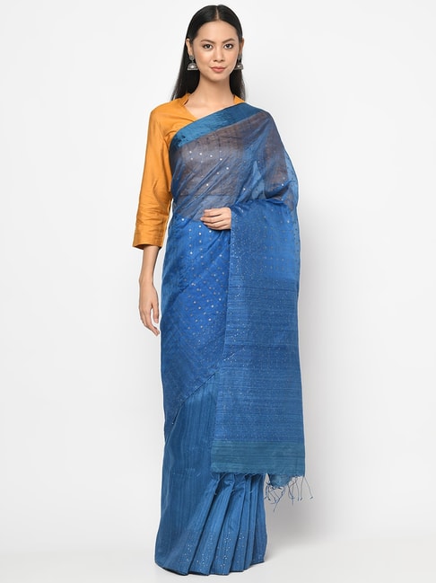 Fabindia Silk Woven Jamdani Sequin  Saree with Blouse Piece Price in India