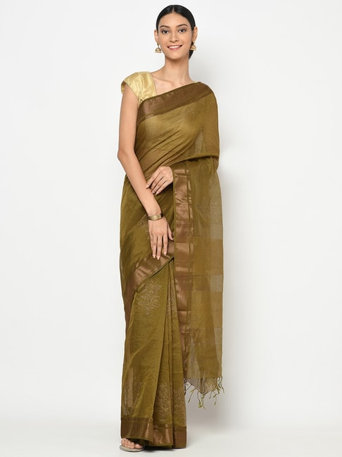 Fabindia Cotton Silk Maheshwari Printed  Saree with Blouse Piece Price in India