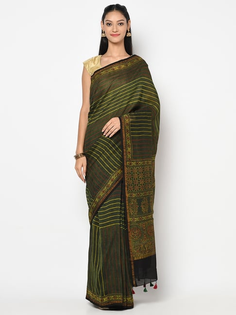 Fabindia Cotton Silk Ajrakh Printed  Saree with Blouse Piece Price in India
