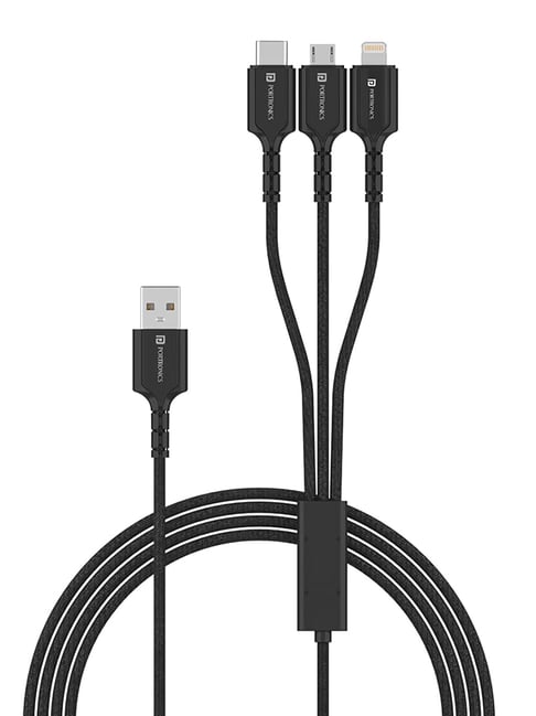Portronics Konnect A Trio POR-1313 1.5M 3-in-1 Charging Cable (Black)