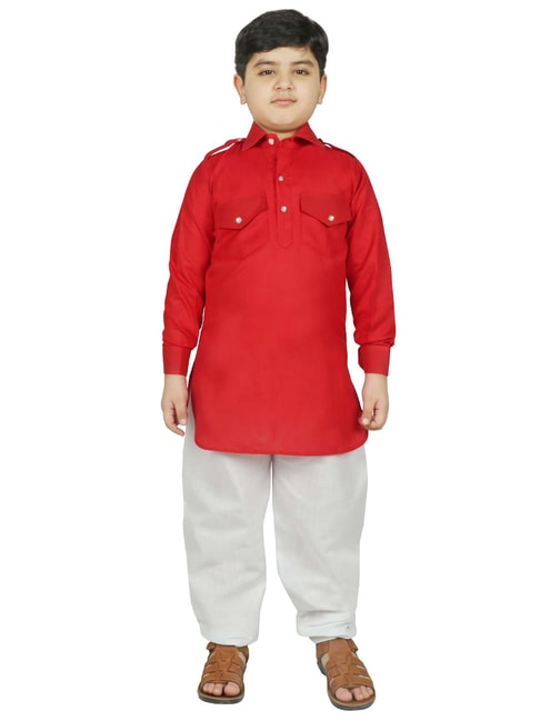 SG Yuvraj Kids Red & White Solid Kurta with Pyjama