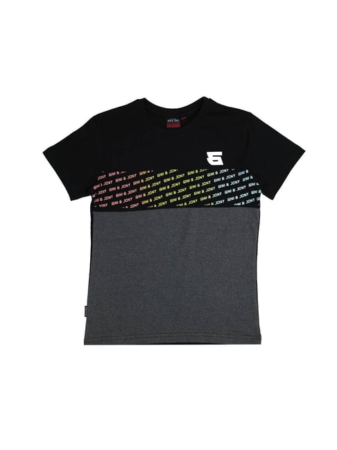 Gini & Jony Kids Black & Grey Printed T-Shirt