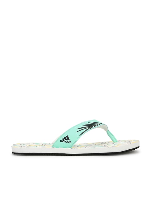 Adidas Women's Cloudfoam Sea Green & White Flip Flops