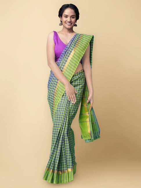 Unnati Silks Women's Pure Pavani Mangalagiri Cotton Saree with Blouse Price in India