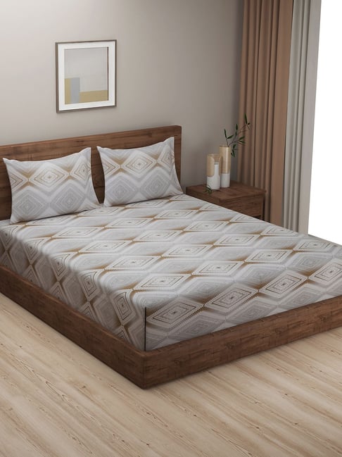 Swayam   Geometric Grey & Brown 200 TC Cotton King Bedsheet with 2 Pillow Covers-picture-36