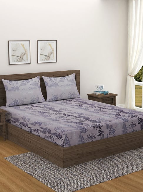 Swayam   Floral Purple & Grey 240 TC Cotton King Bedsheet with 2 Pillow Covers-picture-14