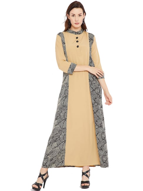 Cottinfab Beige Printed Maxi Dress Price in India