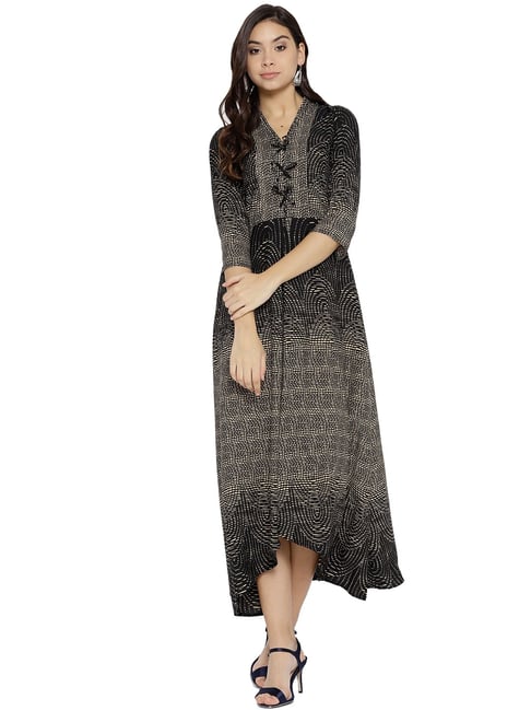 Cottinfab Black Printed High-Low Dress Price in India