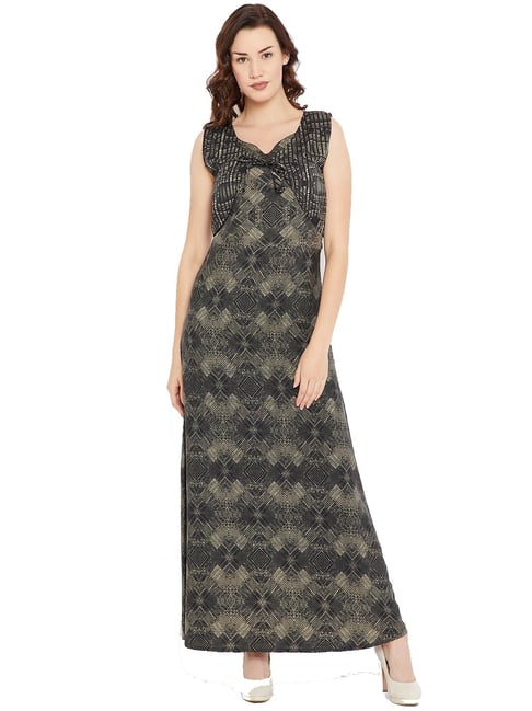 Cottinfab Grey Printed Maxi Dress