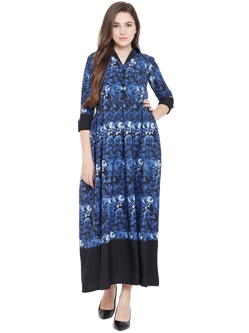 Cottinfab Blue Printed Maxi Dress Price in India