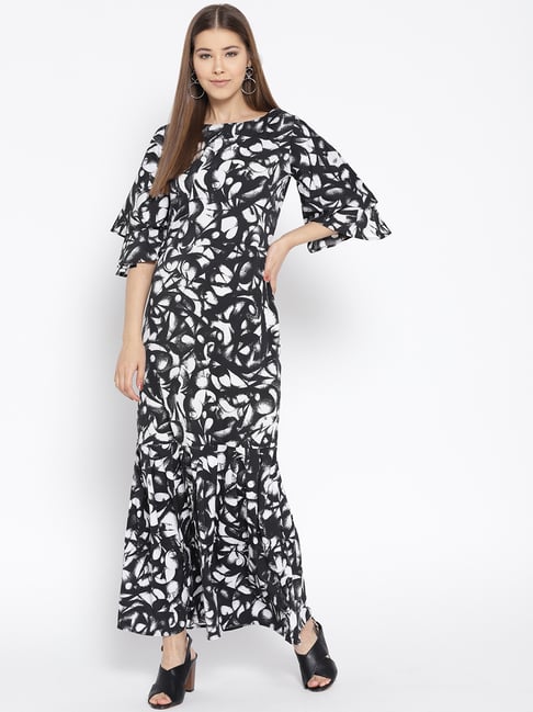 Cottinfab Black Printed Maxi Dress Price in India