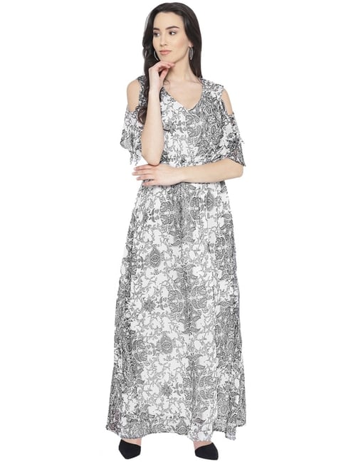 Cottinfab White Printed Maxi Dress Price in India