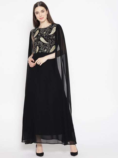 Cottinfab Black Embroidered Maxi Dress Price in India