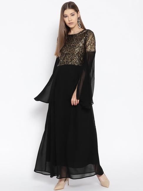 Cottinfab Black Embellished Maxi Dress Price in India