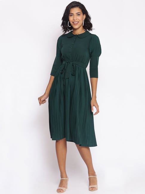 Cottinfab Green A-Line Dress Price in India
