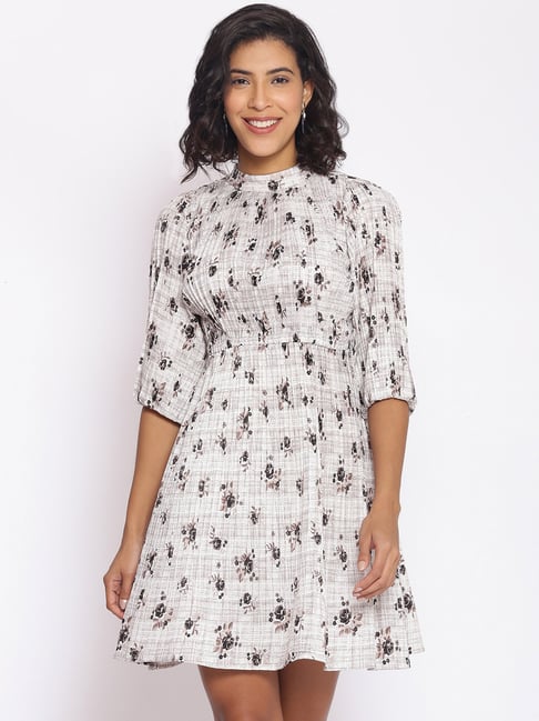 Cottinfab White Printed Empire-Line Dress Price in India