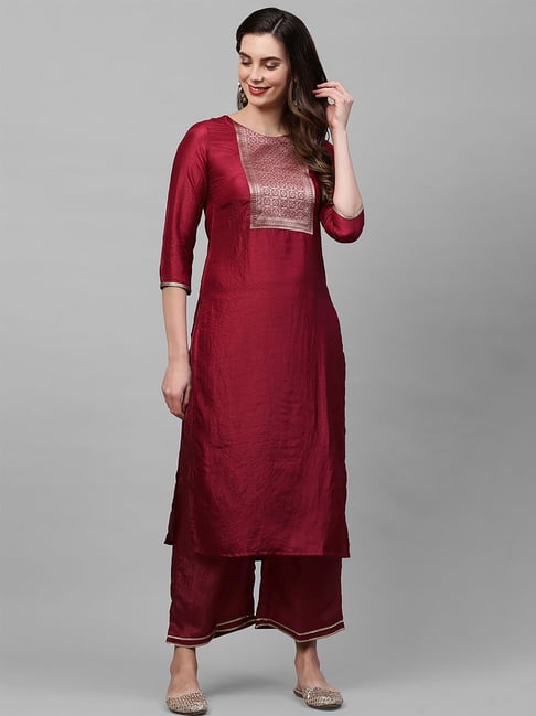 Indo Era Maroon Straight Kurta Price in India