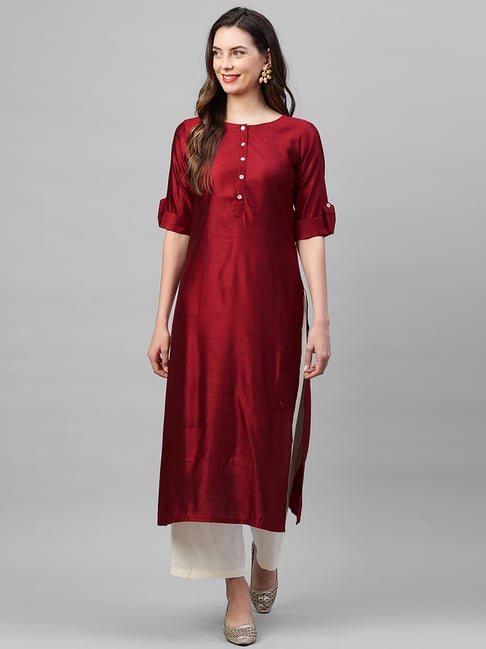 Indo Era Red Straight Kurta-image-1