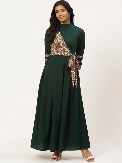 Cottinfab Green Printed Maxi Dress Price in India