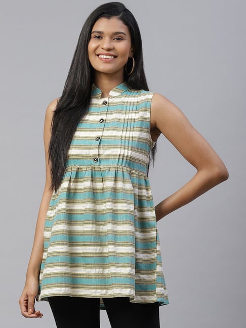 Cottinfab Multicolor Striped A-Line Top Price in India