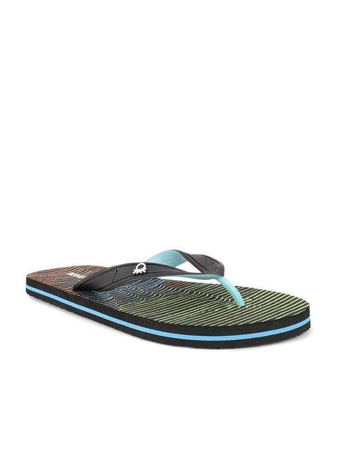 United Colors of Benetton Men's Black & Green Flip Flops