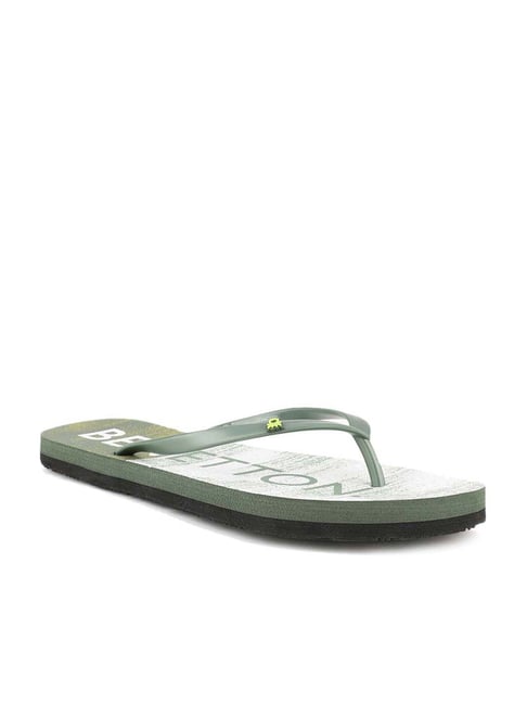 United Colors of Benetton Women's Green & White Flip Flops