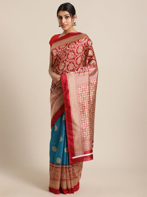 KSUT Maroon Printed Saree with Unstitch Blouse Price in India