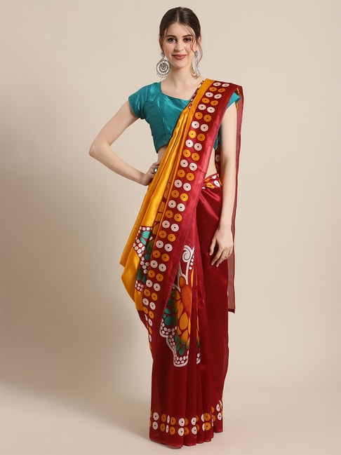 KSUT Yellow Woven Design Saree with Unstiched Blouse Price in India