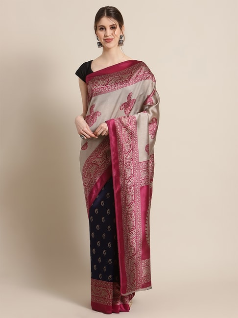 KSUT Gold Woven Design Saree with Unstiched Blouse Price in India