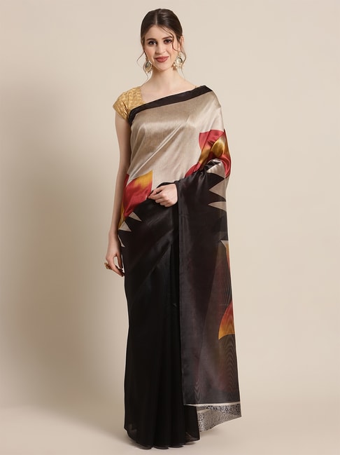 KSUT Black Woven Design Saree with Unstiched Blouse Price in India