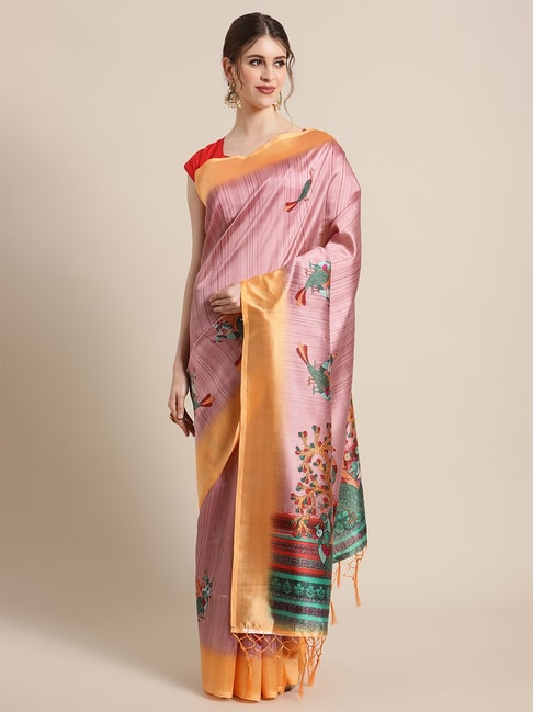 KSUT Pink Abstract Saree with Unstiched Blouse Price in India